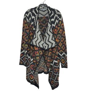 Absolutely Famous Aztec Geometric Open Front Cardigan Womens L Multi Color Boho